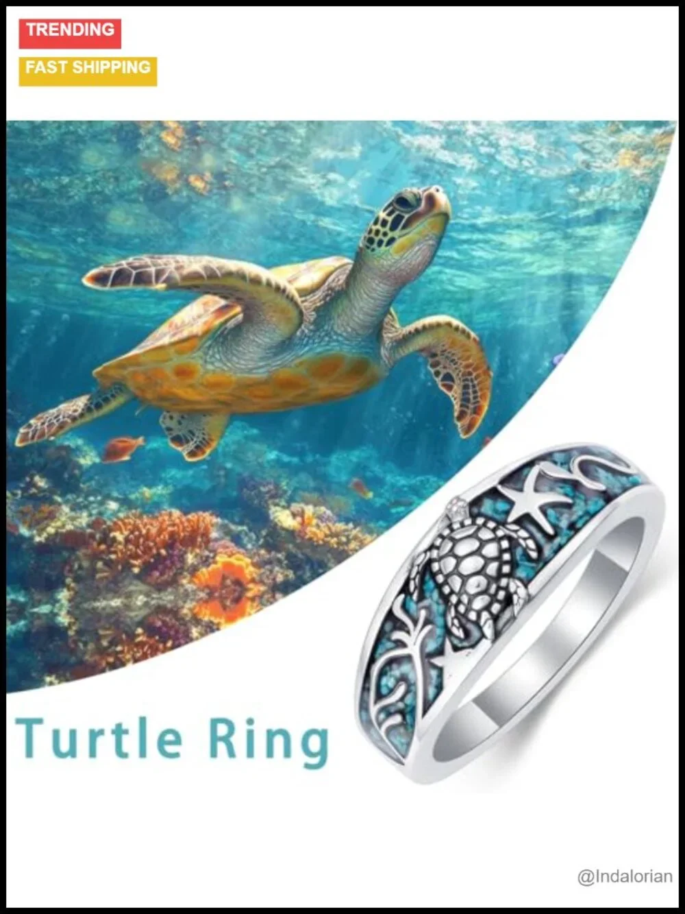 925 Sterling Silver Turquoise Ring Pave Turtle Boho Western Jewelry